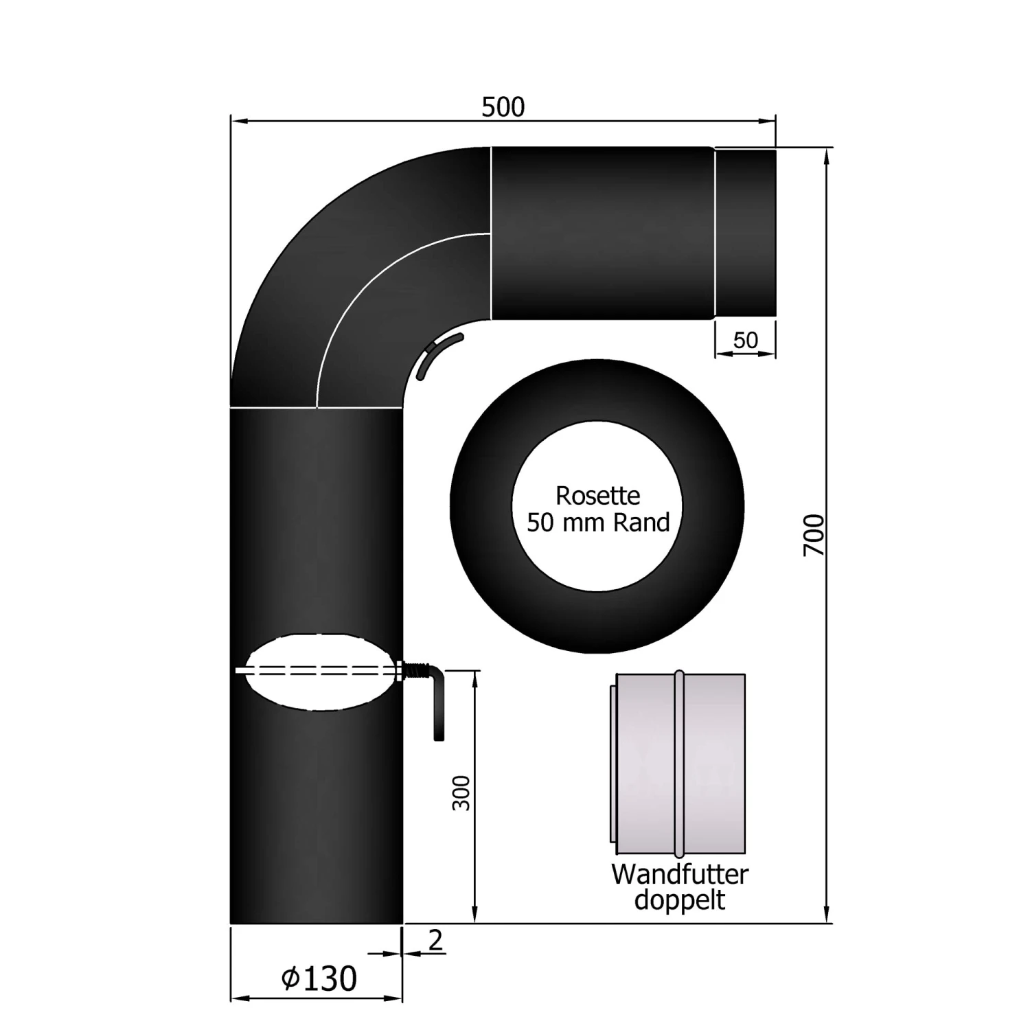 Rauchrohr Set Stahl 90° 700 X 500 Mm Schwarz, Gezogen 3 Rauchrohr Set Stahl 90° 700 X 500 Mm Schwarz, Gezogen – Bild 3