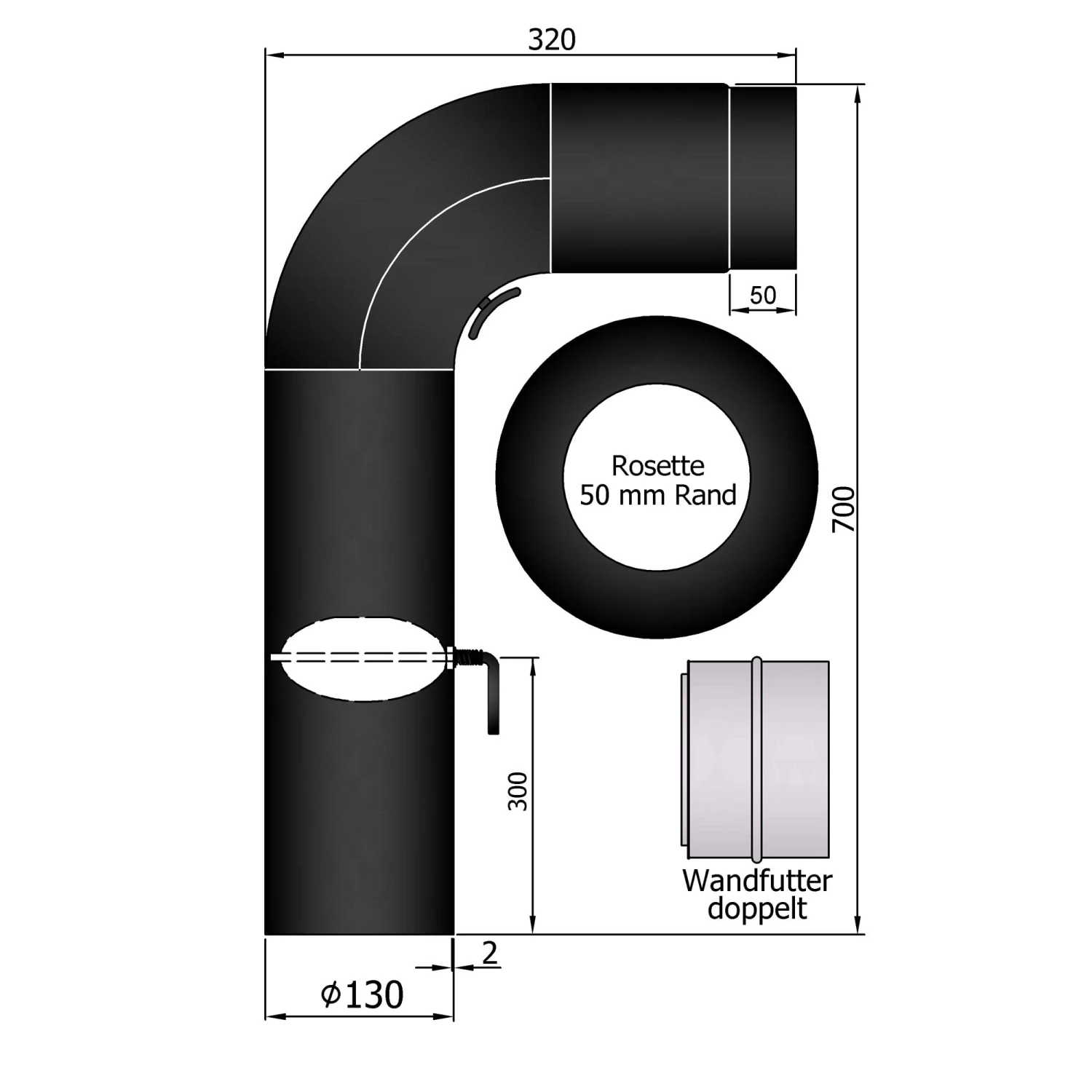 Rauchrohr Set Stahl 90° 700 X 300 Mm Schwarz, Gezogen, Kurz 3 Rauchrohr Set Stahl 90° 700 X 300 Mm Schwarz, Gezogen, Kurz – Bild 3