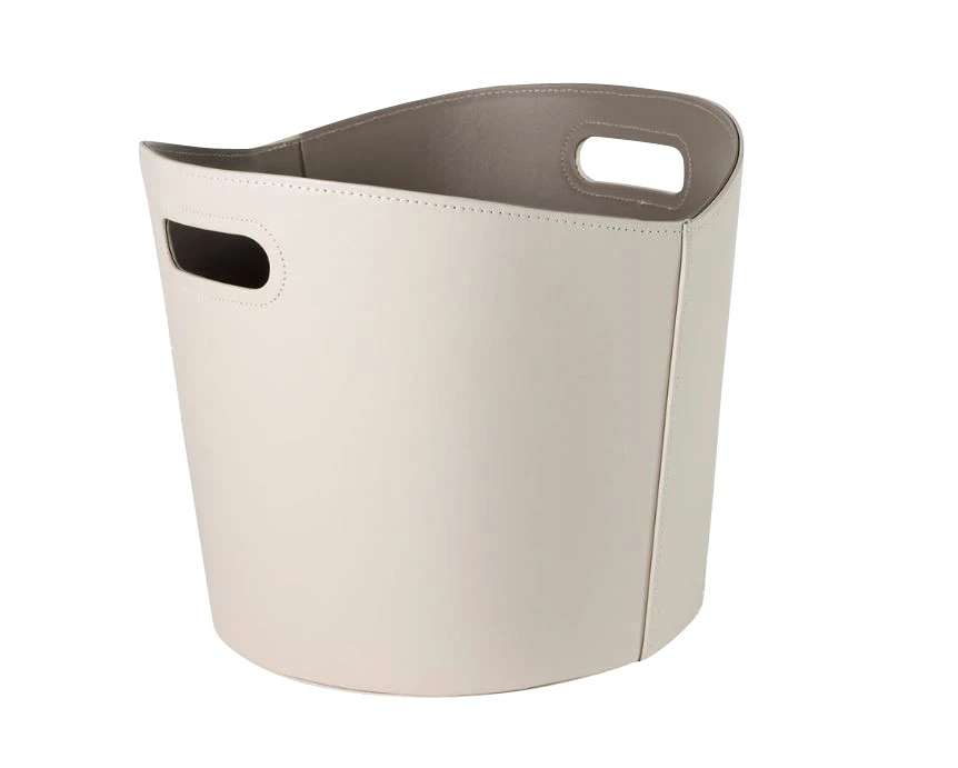 Holzkorb Leder Rund Ø 39 X 31 Cm, Creme 2 Holzkorb Leder Rund Ø 39 X 31 Cm, Creme – Bild 2