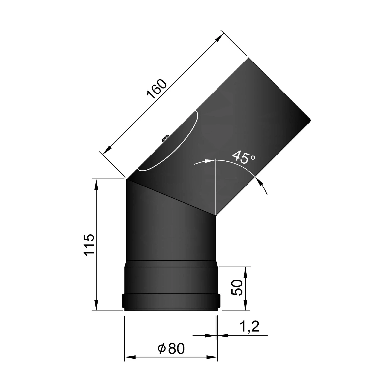 Pellet-Ofenrohrbogen Stahl 45° Schwarz Mit Putztür 4 Pellet-Ofenrohrbogen Stahl 45° Schwarz Mit Putztür – Bild 4
