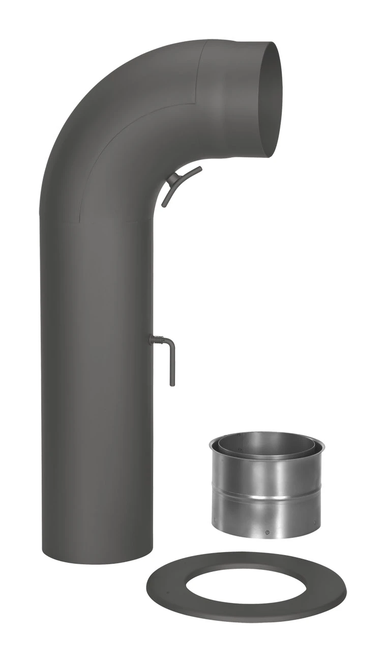 Rauchrohr Set Stahl 90° 700 X 300 Mm Schwarz, Gezogen, Kurz 2 Rauchrohr Set Stahl 90° 700 X 300 Mm Schwarz, Gezogen, Kurz – Bild 2