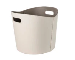 Holzkorb Leder Rund Ø 39 X 31 Cm, Creme