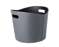 Holzkorb Leder Rund Ø 39 X 31 Cm, Grau