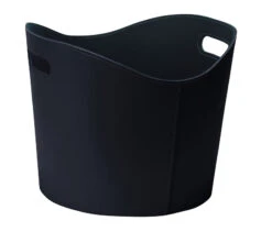 Holzkorb Leder Rund Ø 39 X 31 Cm, Schwarz