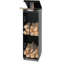 Kaminholzregal Stahl Mit Rollen 39 X 126 X 39 Cm, Schwarz