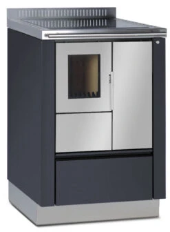 Holzherd Greithwald Tyrola TRA 60, 6 KW -Silca BQQ Geschaft tra60 grau emalliert ms antikschwarz